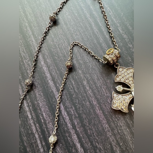 Crystal Embellished Cross Pendant Long Beaded Chain Antique Style - Picture 4 of 5